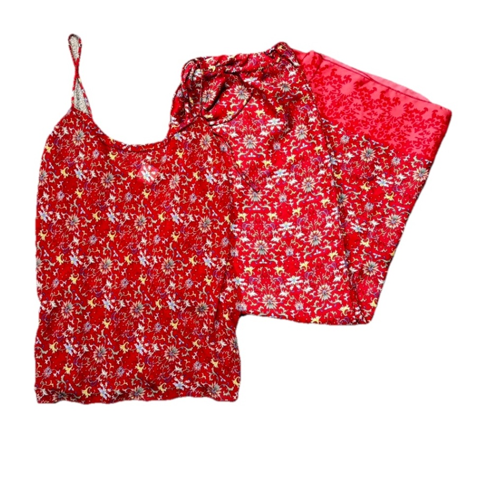Natori Vintage Pajama Set 2-Pc Pants & Camisole Red Print Size Medium Rare PJs